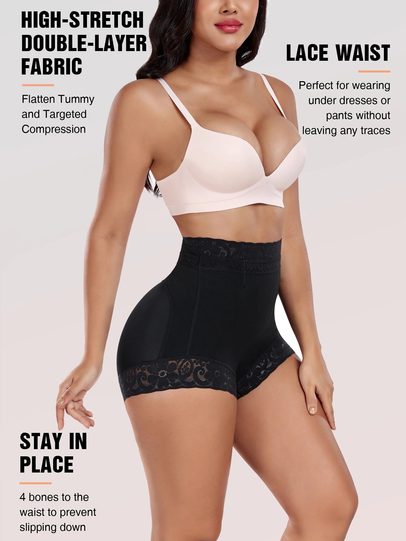 High-Waist Butt Lifter Shaping Shorts | Lace Trim Slimming Body Shapewear