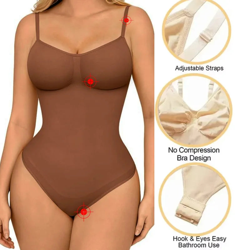 Women's Spandex Thong String Shaper: Open Bust Bodysuit highlighting convenient open crotch design for easy restroom access.