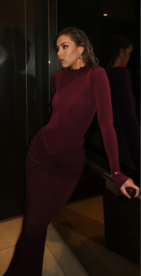 The Sculpt Maxi Dress: Autumn High Collar Shirring Bodycon Robe