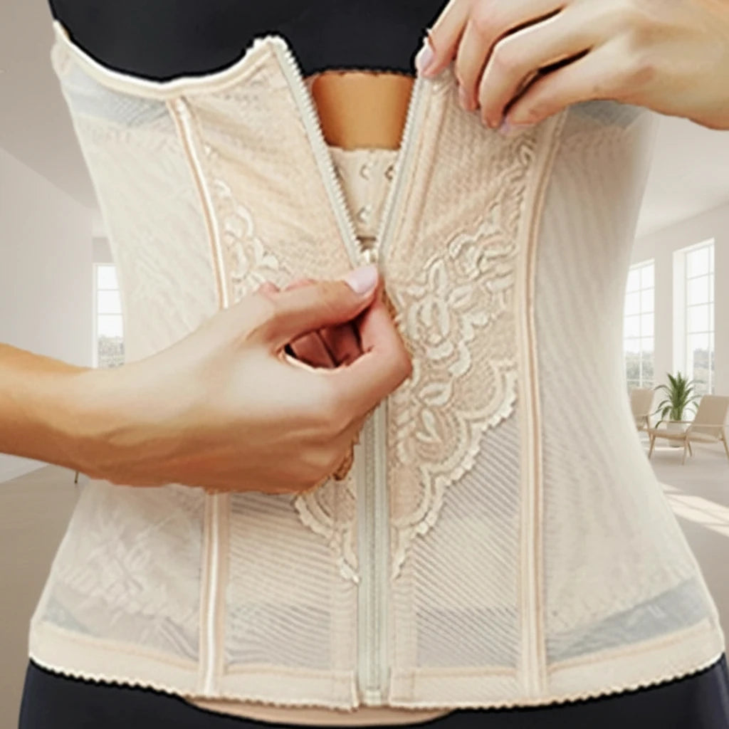 Waist Trimmer product image showcasing tummy control shapewear with double buckle mesh girdle design.