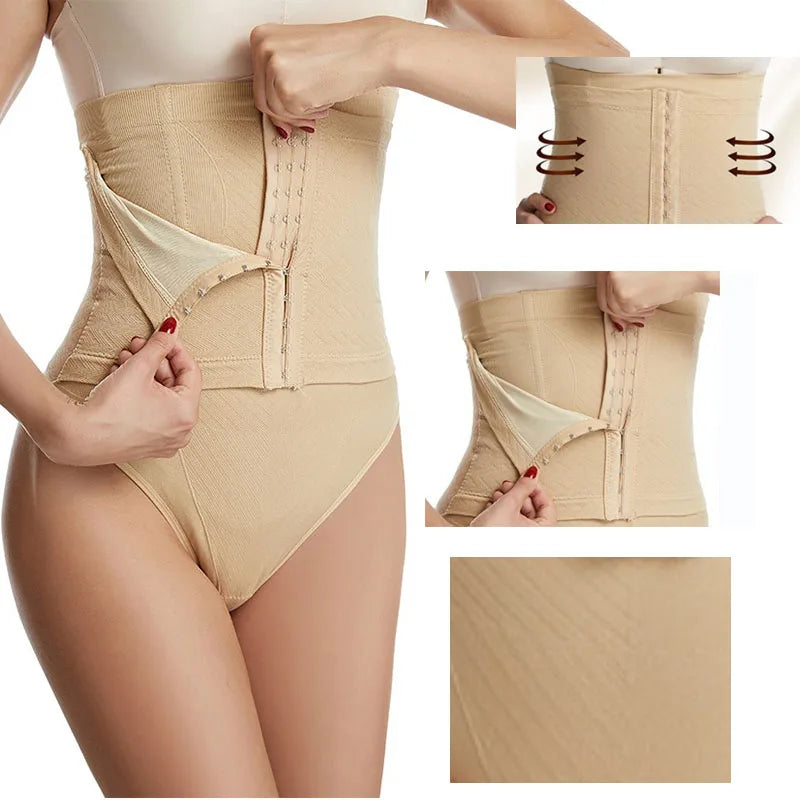 Beige waist trainer with close-up details on a white background