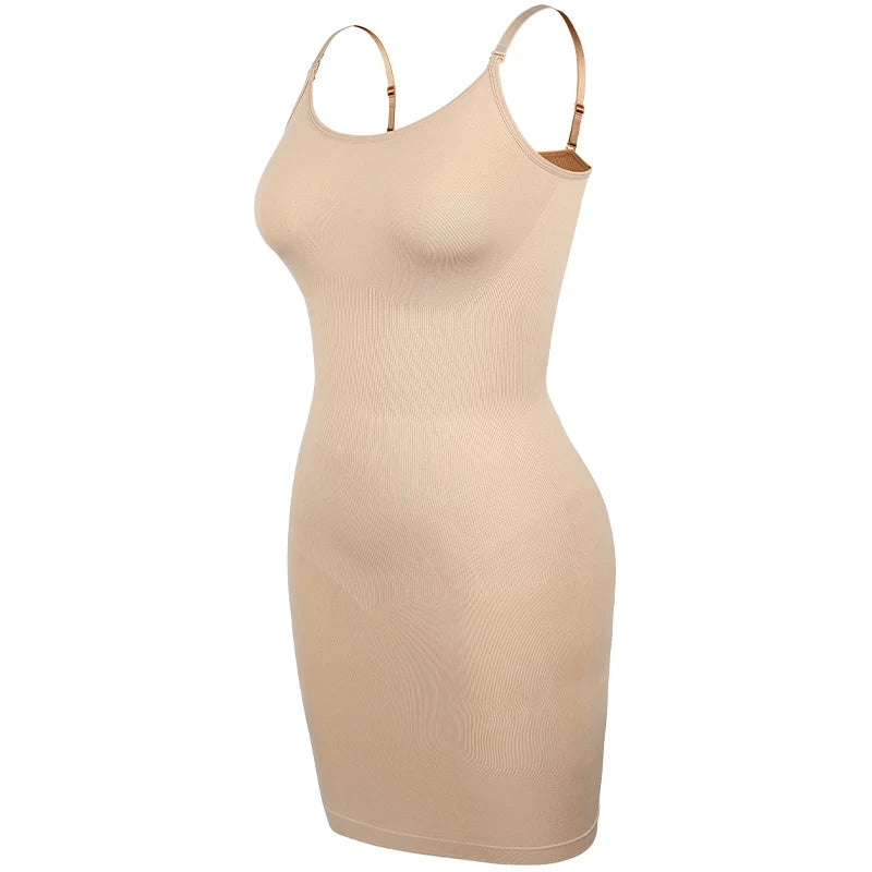 The Invisi-Slip: Tummy Control Shapewear Full Slip displayed with style tips, perfect for achieving a flawless dress look.