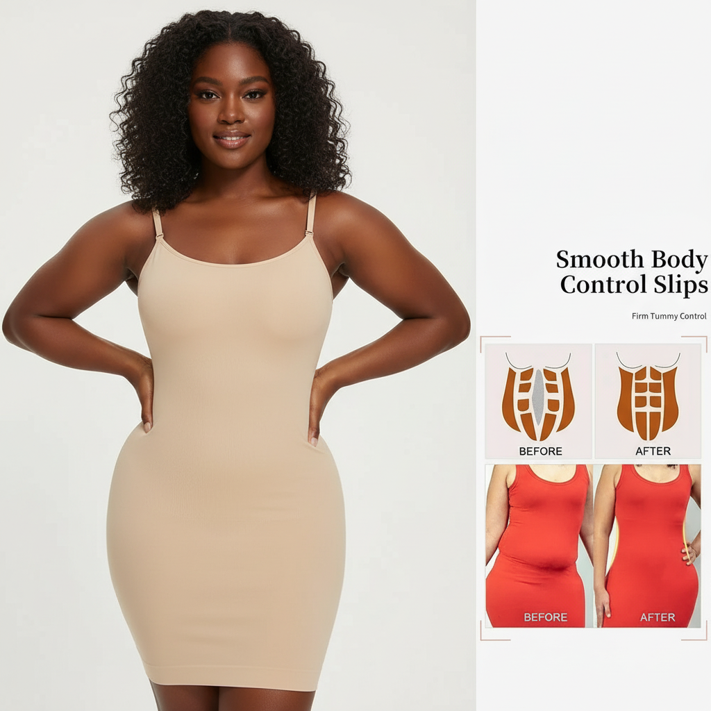 The Invisi-Slip: Tummy Control Shapewear Full Slip - Crew Neck Mini Cami Under Dress Shaper