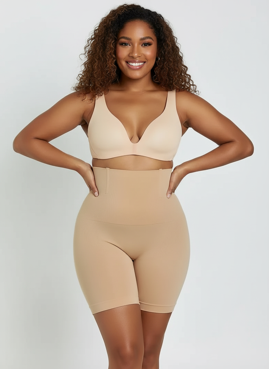 The Slimming Shorty: High Waist Tummy Control Shaping Shorts - Seamless & Anti-Chafe